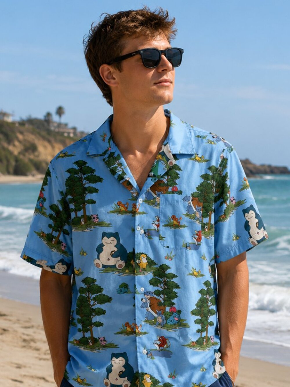 Box Lunch Pokemon Forest Woven Button Up Shirt XL Men's Oppo Suits Blue - NEW